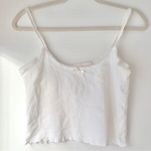 Y2K | BOW WIGGLE HEM LACE CROP TOP COTTON WAFFLE THERMAL